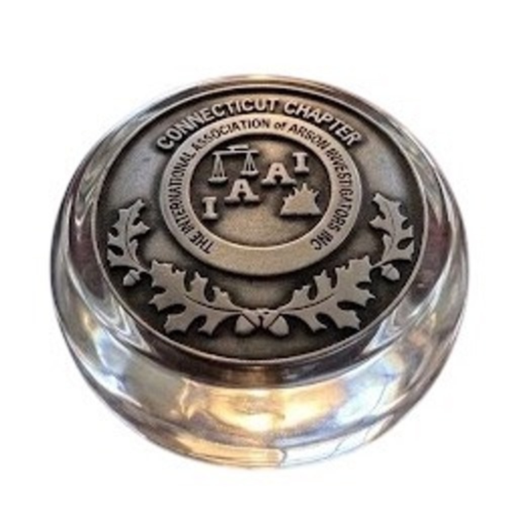 Old Forge Pewter IAAI Connecticut Arson Investigators Crystal Paperweight USA